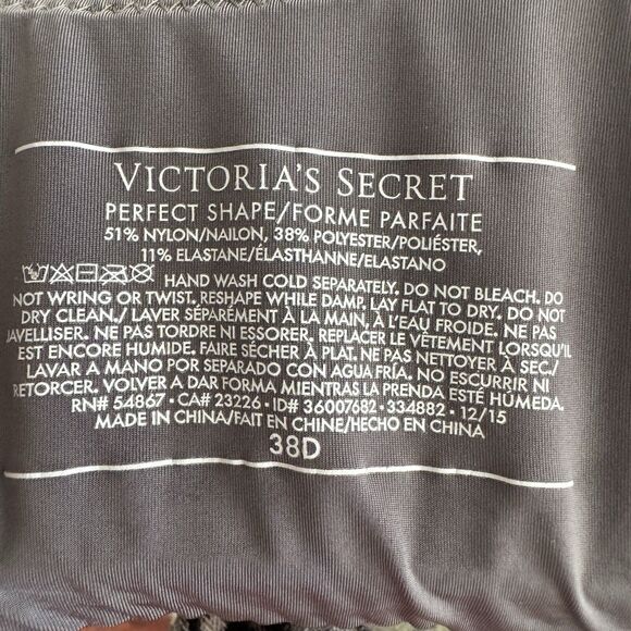 Victorias Secret Womens Perfect Shape Bra 38D Underwire Gray Padded Intimates - Picture 10 of 10